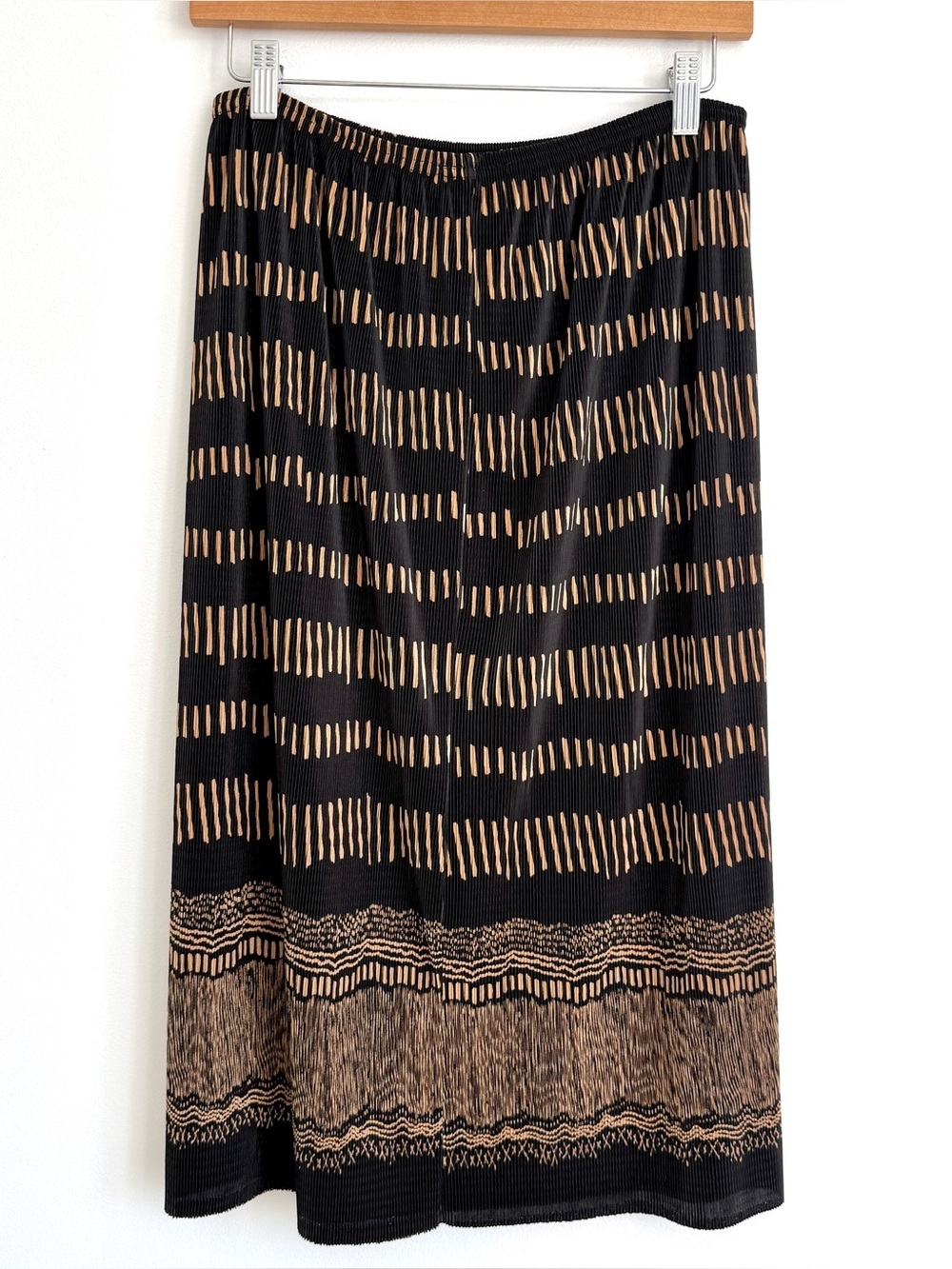 Vintage Carroll Reed Black Gold Pleated Midi Skirt Womens Size Medium 90s - Picture 4 of 10